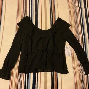 Time and Tru Black Ruffled Blouse